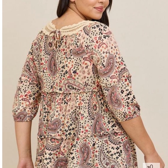 NWT Babydoll Clip Dot Crinkle Gauze Crochet Neck Top, Size 1 (14/16) - Picture 3 of 10